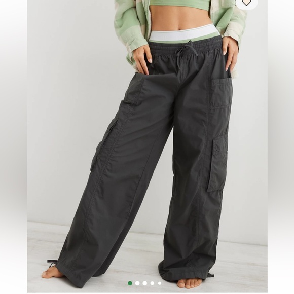 aerie Pants - Aerie High Waisted Go For It Baggy Cargo Pants Smoked Grey XS